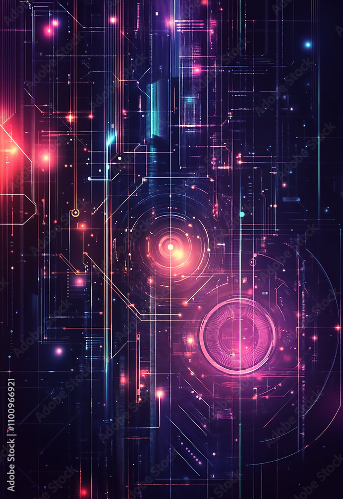 Poster abstract web of technology nodes and glowing pathways in a vibrant digital environment futuristic ab