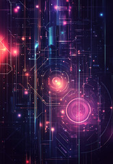 Fototapeta premium Abstract web of technology nodes and glowing pathways in a vibrant digital environment Futuristic abstract technology background with dynamic lines and digital wave patterns for innovation 