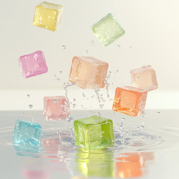 Cube colorful clear  jelly in pastel background 