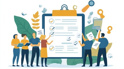 Team Analyzing Customer Feedback in Vibrant Illustration