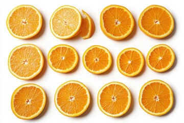 Fototapeta premium A dynamic arrangement of orange slices each piece splashing vibrant orange juice droplets