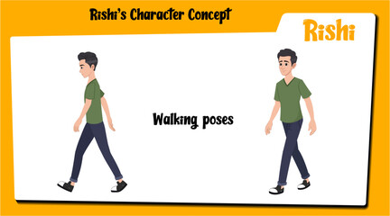 An Indian student character walking AKA Rishi. School boy creation set.