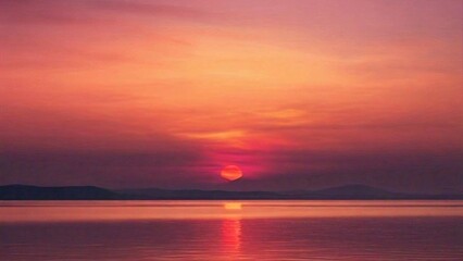 Obraz premium sunset over the sea Orange pink yellow lilac cloudy sunset at sea on evening beach sun beam reflection 