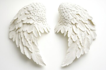 Fototapeta premium A pair of soft detailed white angel wings with realistic feather textures slightly spread
