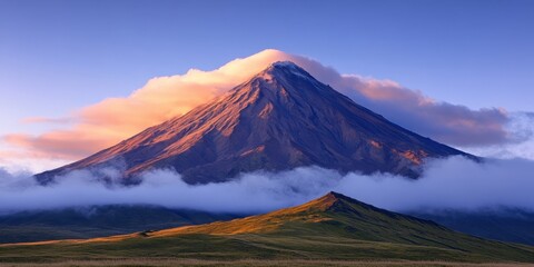 Fototapeta premium Clouds unfolding Misty mountain peak Time-lapse of cl