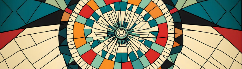 Abstract colorful geometric radial pattern design.