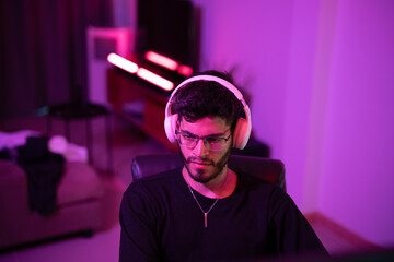 Fototapeta premium Information technology businessman working on computer at home for digital apps Software development or website design, ux, ui, budding graphic designers with coding projects or online company managem