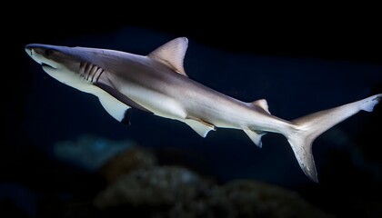 Obraz premium Grey Reef Shark in Dark Aquatic Environment