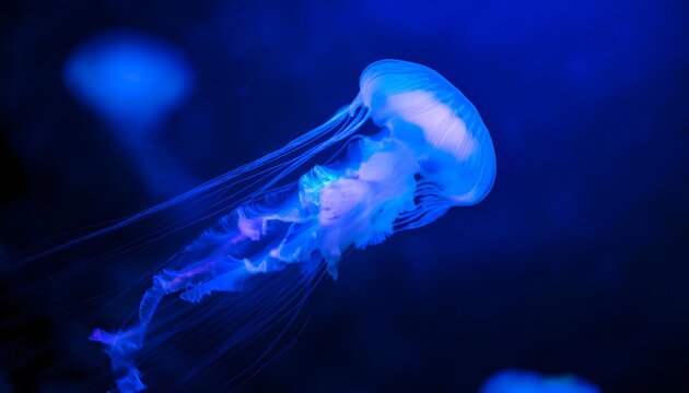 Single Jellyfish in Blue Aquatic Environment