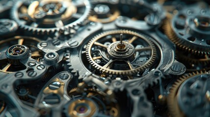  Perspective of the Finely Crafted Gear Mechanics of a High-End Luxury Watch, Featuring Polished Gears, Springs, and Jewels Intricately Interlocking, Highlighting Engineering Mastery