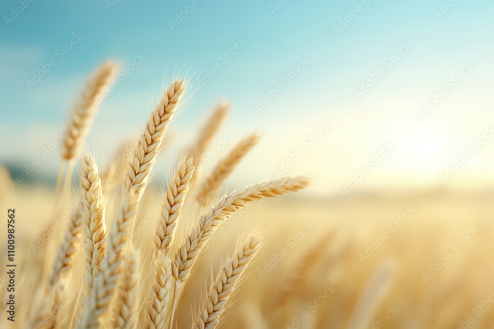 Poster a serene image of golden wheat swaying gently in a sunlit field, capturing the essence of nature and