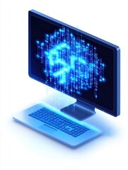 A sleek computer screen displays glowing blue data streams, symbolizing advanced technology and digital innovation.