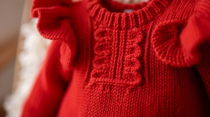 A cozy red baby dress with ruffled sleeves