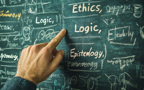 World Philosophy Day Teacher Engaging with Chalkboard - Learning & Curiosity in Warm Academic Style