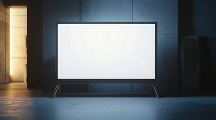 Fototapeta premium a sleek empty exhibition screen with a white surface, modern metallic stand