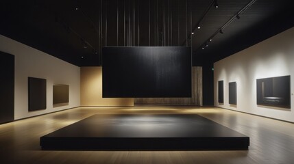 Fototapeta premium a suspended exhibition screen with a matte black surface