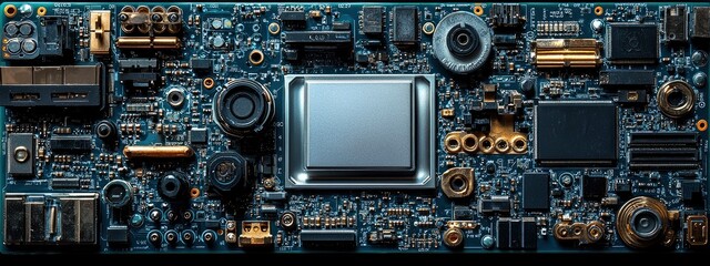 Fototapeta premium Intricate circuitry design showcasing various electronic components on a motherboard