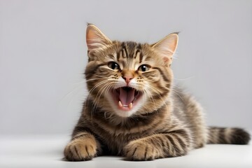 Fototapeta premium A joyful and adorable cat laughing against a transparent, isolated background