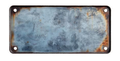 weathered old rusty iron signboard, retro metal plaque. cutout.