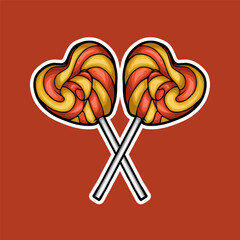 Colorful, heart-shaped lollipops on red background, perfect for Valentine's Day treats