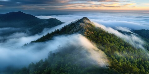 Obraz premium Mist-like clouds Shrouded mountain top Time-lapse of 