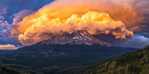 Fototapeta premium Puffy cloud formations Majestic mountain summit Time-