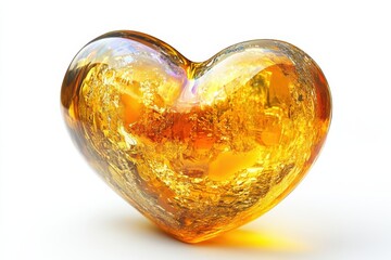 Shiny Amber Glass Heart Against White