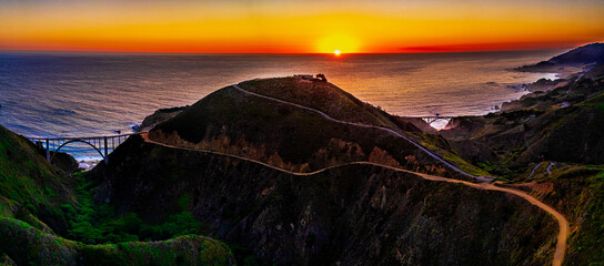 Coast Highway Bixby and Rocky Creek Bridges in panorama