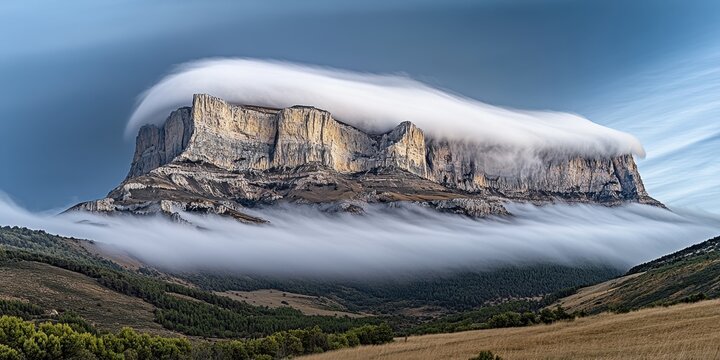 Rolling clouds Shrouded mountain top Time-lapse of cl