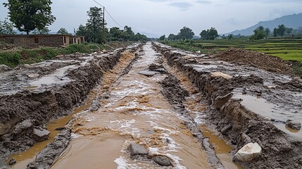 Flooding has rendered the road impassable, disrupting daily activities and transportation.