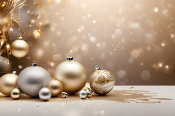 A luxurious Christmas background with ornaments ,gold and silver sparkles