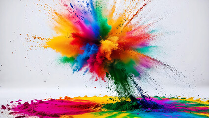 Fototapeta premium Rainbow Holi paint powder burst creating a vivid festival of colors background. Generative AI