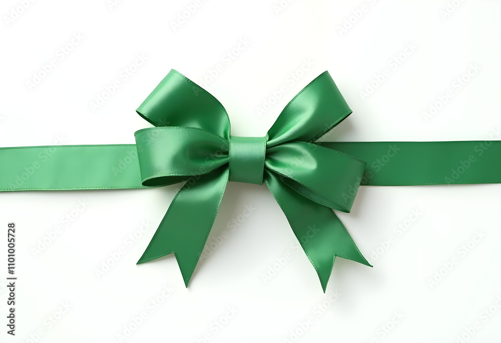 Wall mural vibrant green ribbon bow on smooth white background, perfect for gifts and decorations. This elegant design adds festive touch to any occasion