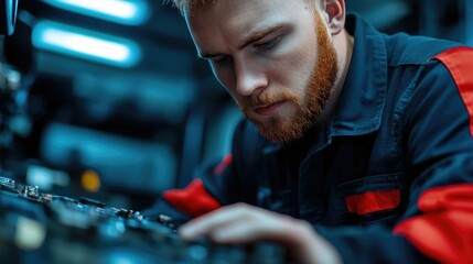 Mechanic Apprentice Diligently Learning Engine Tuning Techniques Under the Supervision of an Experienced Mentor in an Automotive Workshop Setting