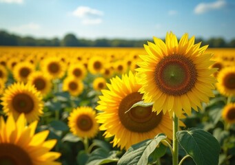 Fototapeta premium Bright sunflowers in full bloom under a clear sky in a vibrant field setting