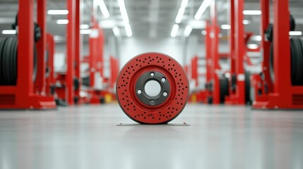 Well equipped and Organized Auto Shop Interior with Mechanic Repairing Brakes on Raised Vehicle Showcasing the Efficiency and Precision of the Car Repair Process