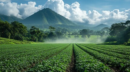 Fototapeta premium Irrigation systems in agricultural fields demonstrate the importance of water management in sustaining crops and promoting sustainability.
