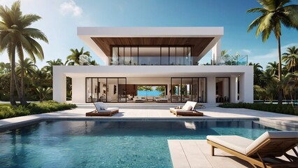Fototapeta premium Luxurious Beachfront Villa with Infinity Pool and Tropical Paradise V5