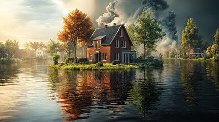 Fototapeta premium Planet Earth experiences flooding due to global warming, emphasizing the need for urgent action.