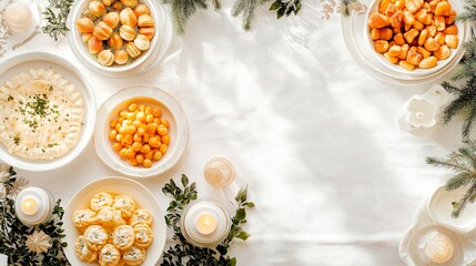 Three Kings Day Dishes on White Tablecloth with Space for Text