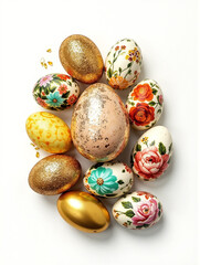 Elegant Easter Egg Arrangement Mockup with Floral Designs and Golden Accents
