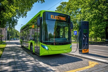 Electric bus charging on city street