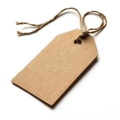 Blank brown tag with string on white