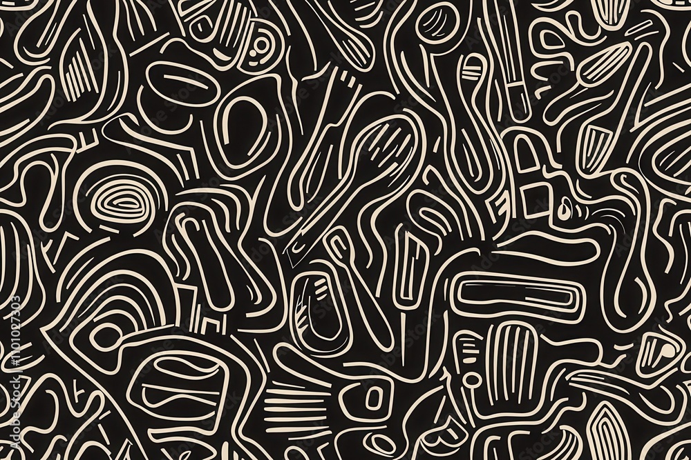 Poster A complex abstract pattern featuring intertwining lines on a dark background, creating a sense of depth and movement.