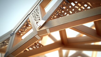 Fototapeta premium close-up view of how truss roof structures integrate with other architectural elements,