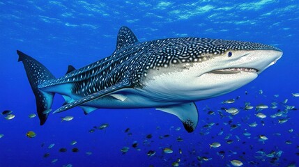 Fototapeta premium Majestic Whale Shark Swimming in Crystal Clear Ocean Waters