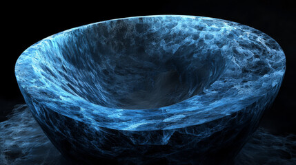 A 3D image shows a blue, curved, round shape.  It's dark and organic-looking.