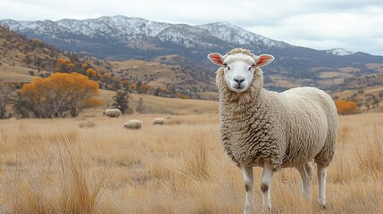 Fototapeta premium Sheep can be observed in a dry paddock, highlighting the resilience of life in arid farming regions with ample space.