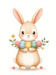 Whimsical Easter Bunny Mockup with Colorful Eggs and Floral Accents