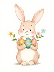 Obraz premium Whimsical Easter Bunny Mockup with Colorful Eggs and Floral Accents